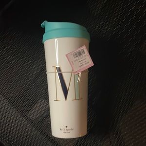 NWT Kate Spade New York“It’s Personal - M” tumbler. White with teal & go…